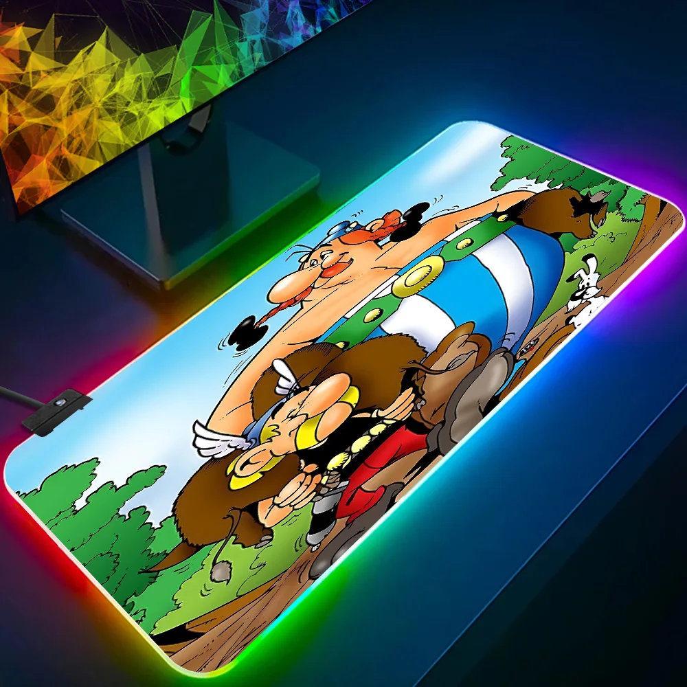 Фото Аниме-коврик для мыши RGB AsterixS & O-ObelixS для ПК-геймеров, светящийся LED коврик для мыши, резиновый игровой компьютерный коврик для мыши №4