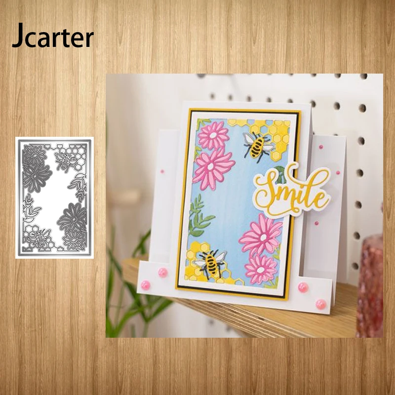 

Metal Cutting Dies Rectangle Bee Flower Background Craft Stencil Scrapbooking Tool Make Album Model Punch Blade Decor Template