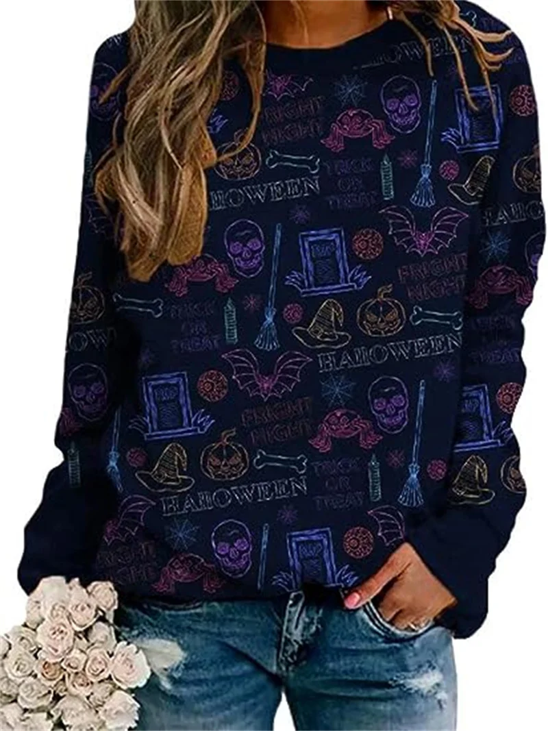 

Neyaolk Pumpkin SweatShirt Halloween crew-neck Shirt - Cat print long-sleeved pullover top