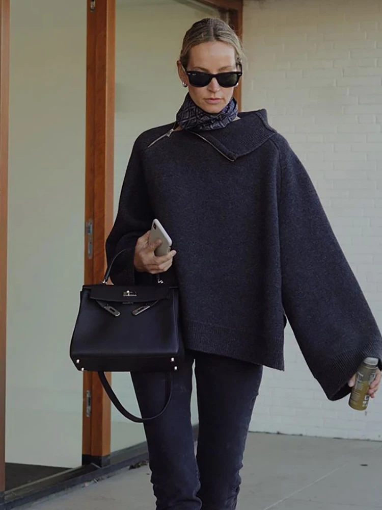 

High Quality Autumn Winter Women Fashion Runway Designer Lantern Long Sleeve Knitting Pullovers Solid Loose Pullovers Sweaters