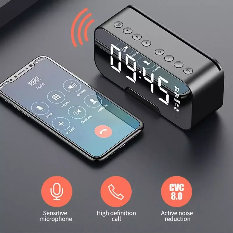 Bluetooth Speaker Stereo Bass-heavy Digital LED Display Alarm Clock TF/FM Radio Hands-free Calling Music Column Player enlarge