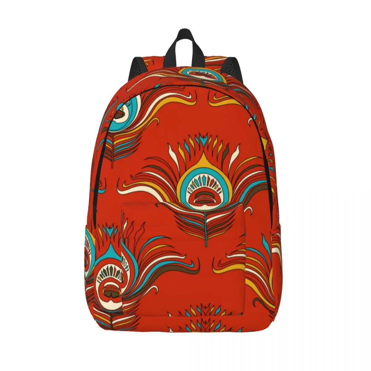 

Вместительный рюкзак для мужчин и женщин, школьный ранец для студентов с павлиньими перьями на красном фоне, школьная сумка