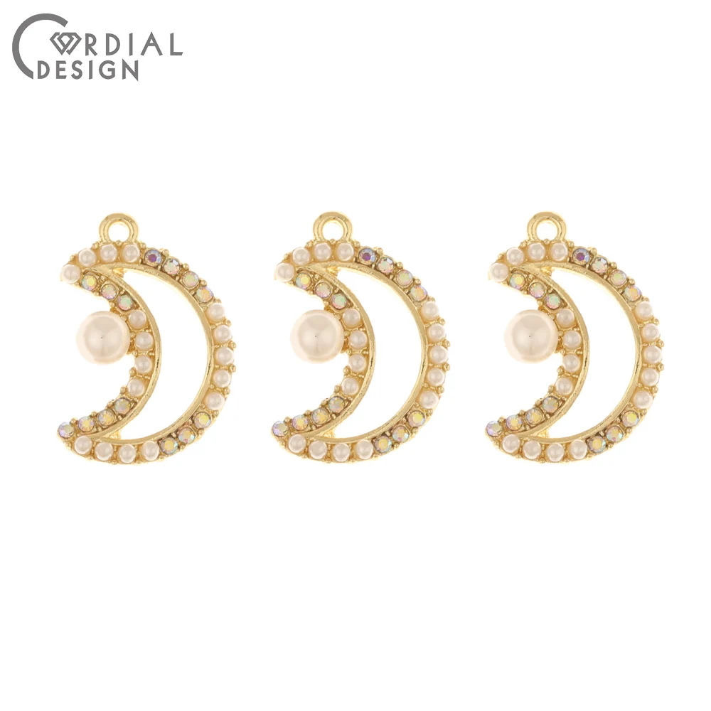 

Cordial Design 50Pcs 14*21MM Jewelry Accessories/Hand Made/Rhinestone Pendant/Moon Shape/Imitation Pearl/DIY/Earring Findings