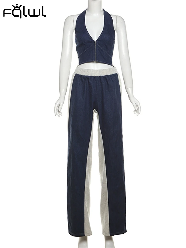 Осенний уличный трендовый джинсовый костюм habmingиз 2 предметов в стиле пэчворк