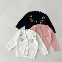 2022 autumn girl baby knitted cardigan flower sweater boy toddler long sleeve embroidery tops coat infant cotton fashion jacket