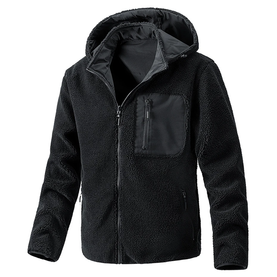 

Autumn Winter Fleece Jackets Men Fashion Casual Fleece Coats Male Solid Color Jacket Outerwear