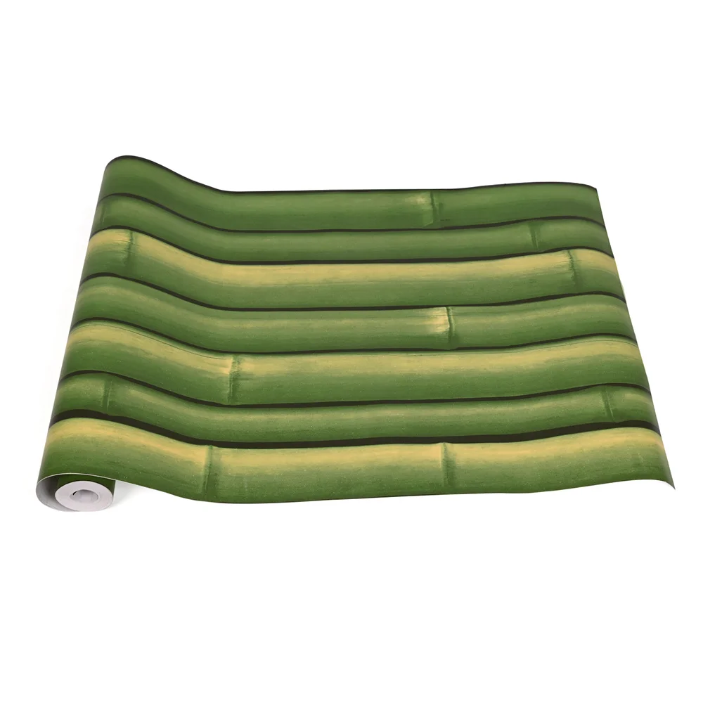 Самоклеящиеся обои из бамбука виниловые зеленые однотонные клеящиеся 10 м рулон