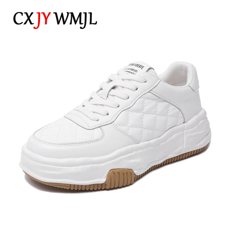 

CXJYWMJL Genuine Leather Women Platform Sneakers Spring Thick Sole Little White Shoes Ladies Casual Sports Vulcanized Shoes
