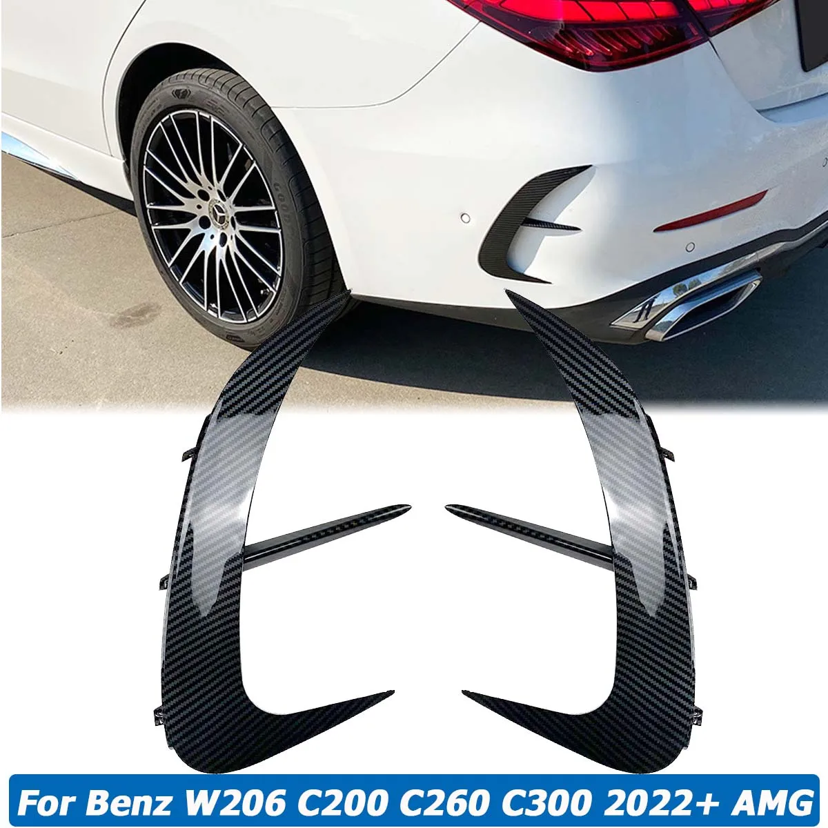 

For Mercedes Benz C Class W206 C200 C260 C300 2022+ AMG Rear Bumper Lip Splitter Spoiler Air Outlet Trim Cover Car Accessories
