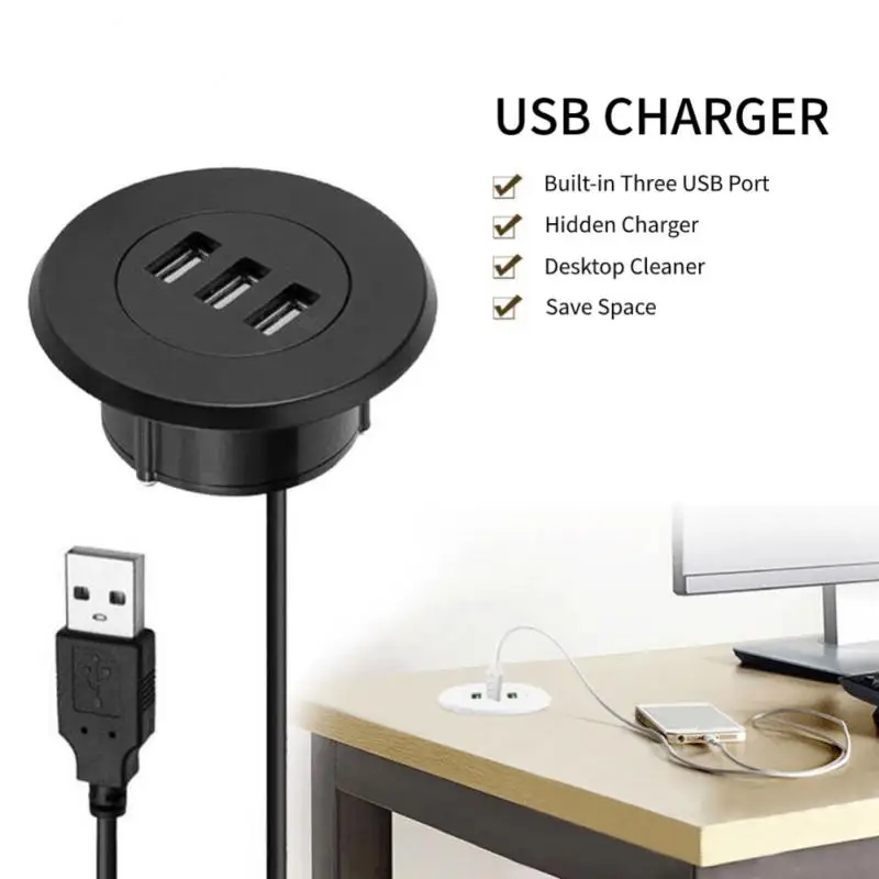 

In-desk Mounting 5cm Grommet Hole 150cm Grommet Hole Fast Charging Usb2.0 Splitter For Laptop Pc Computer 3 Ports Usb 2.0 Hub