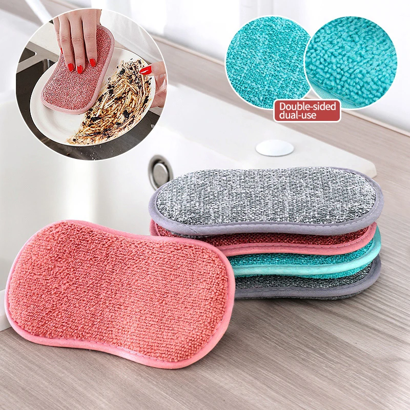 

5pcs Double Sided Sponge Kitchen Cleaning Sponge Scrubber Sponges for Dishwashing Scouring Pad Dish Cloth Kitchen Cleaning Tools