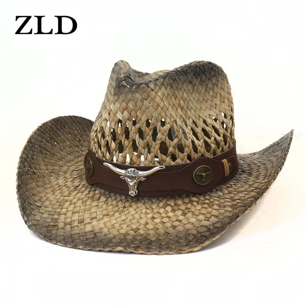 

ZLD 2022 Fashion Summer Cowboy Straw Hat Hand-crafted Panama Salty Grass Hat Men and Women Couple Hats Travel Sunscreen Sun Hats