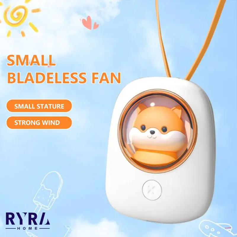 

Space Capsule Hanging Neck Fan Rechargeable Handheld Mute Cute Pet Fan Summer Cooler Cartoon Small Fan With Night Light Children