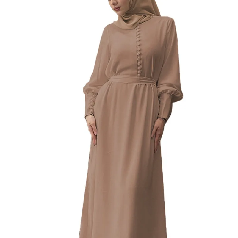 

Chiffon Solid Satin Long Dress Arabic Party Wear Wedding Muslim Ramadan Abaya Dress Woman 2022 Spring New Dress