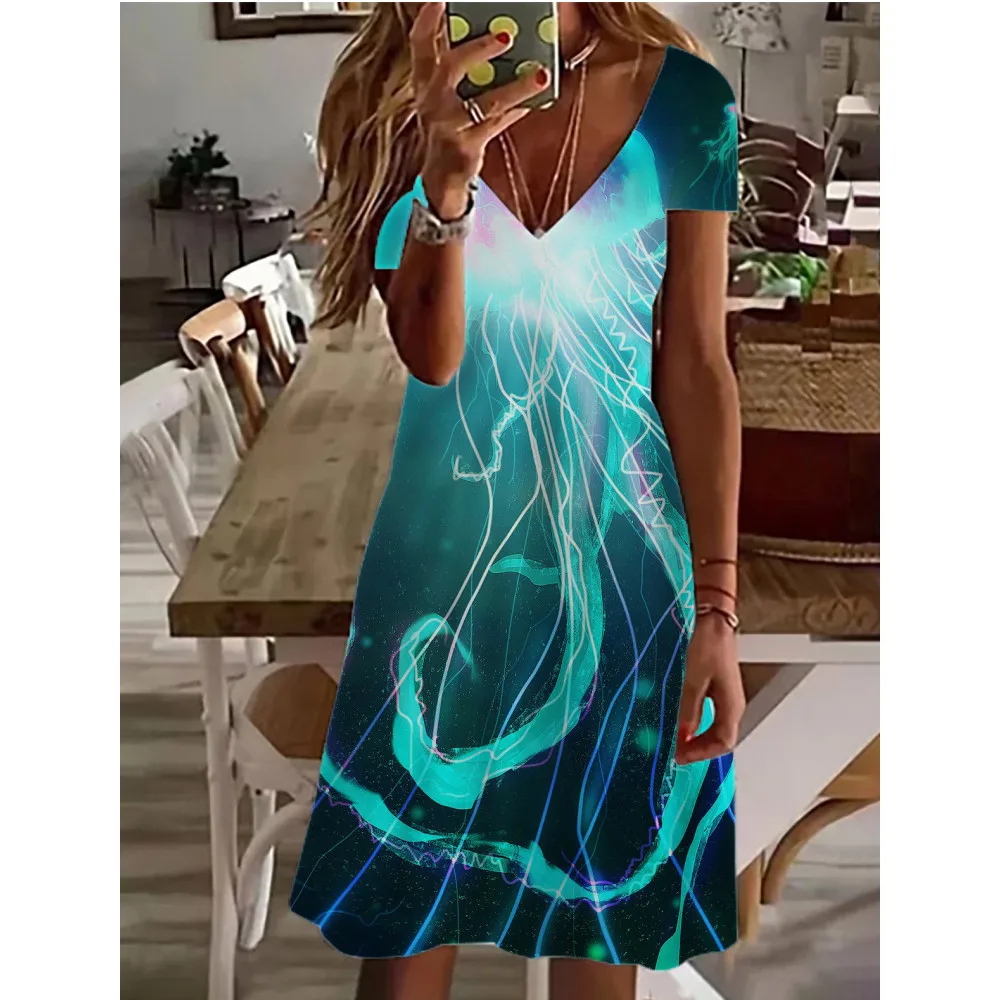 Женское повседневное мини-платье базовое цветное Цветочное платье с забавным 3d