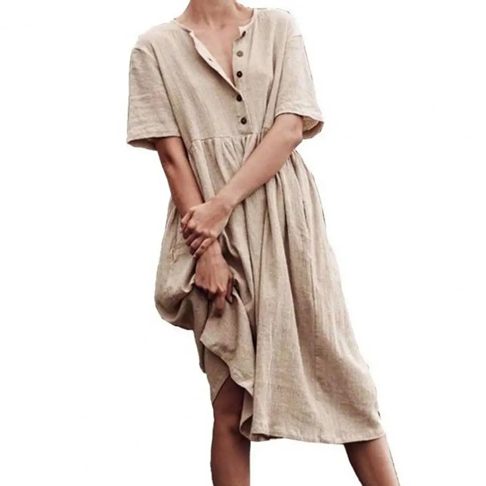 

Женское платье-пуловер на пуговицах, Повседневное платье с половинчатой планкой, хлопковое льняное платье, одежда для улицы