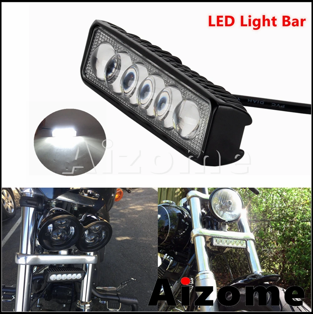 

10-30V 18W Front 6 LED Lights Bar Motorcycle Work Driving Lamp Spotlight Auxiliary Headlight For Harley Dyna Softail 2000-2021