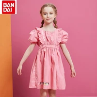 bandai 2022 disney kids dresses for girls summer pink princess dress cute cartoon print big kids puff sleeves sweet cotton dress