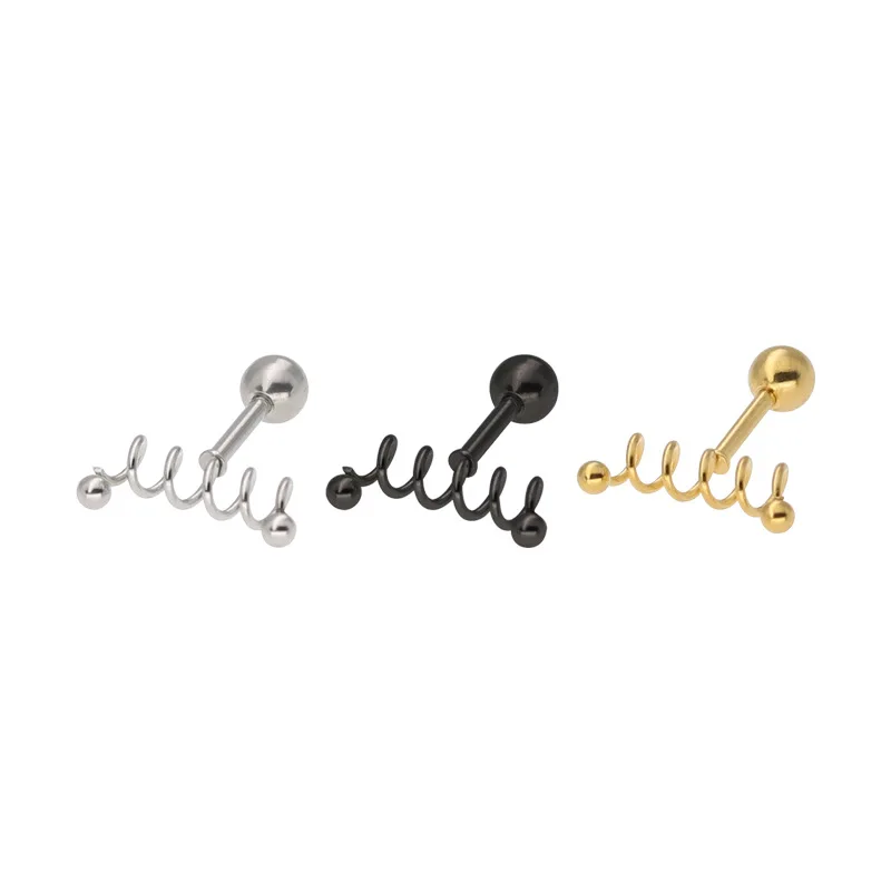 Fashion Small Ball Earrings Spring Coil Spiral Earrings Gold Silver Black Stainless Steel Earrings Men's and Women's Earrings