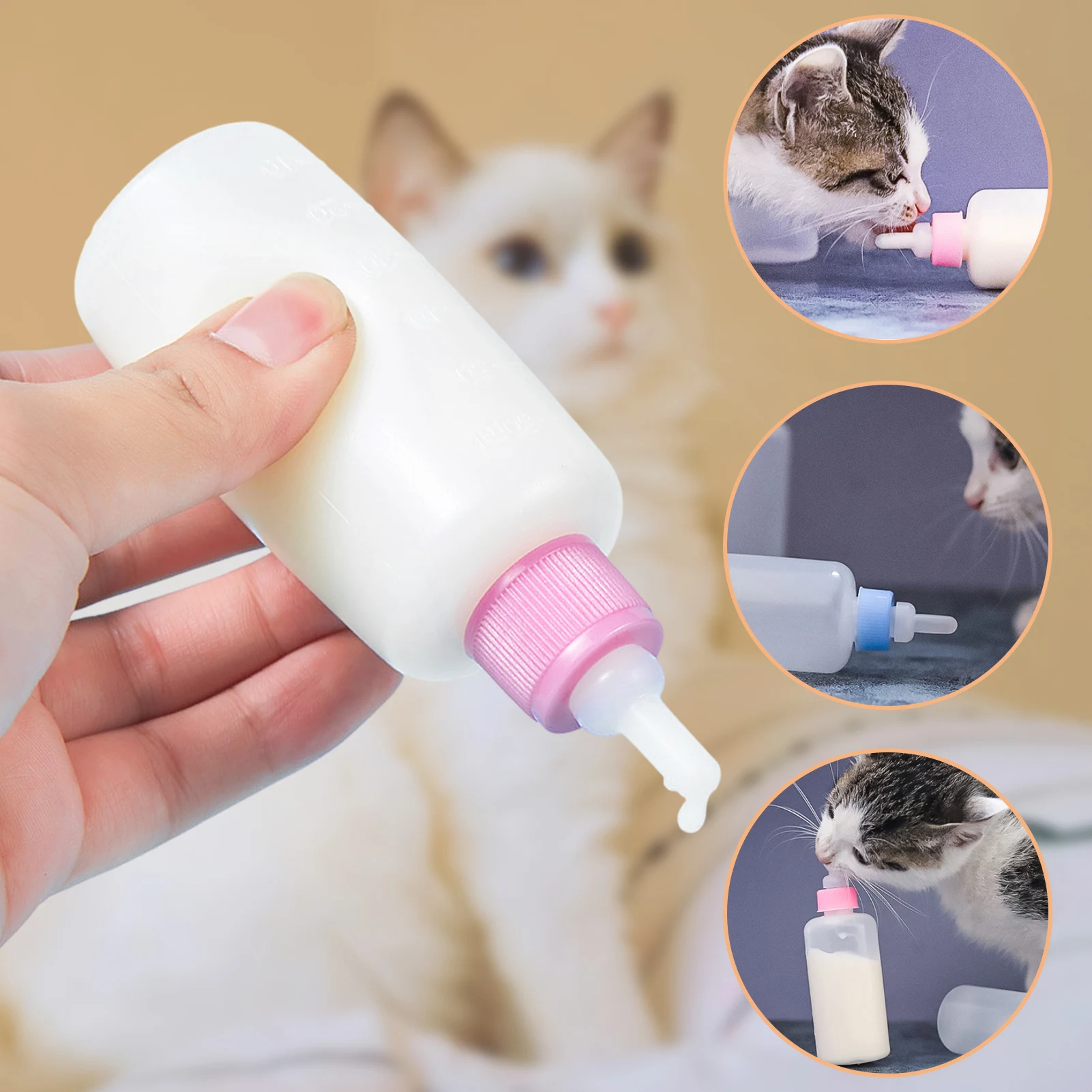 

60ML Puppy Kitten Feeding Bottle Set Pet Dog Cat Bady Nursing Water Milk Feeder with Cleaning Brush Newborn Cat Drinking Bottle