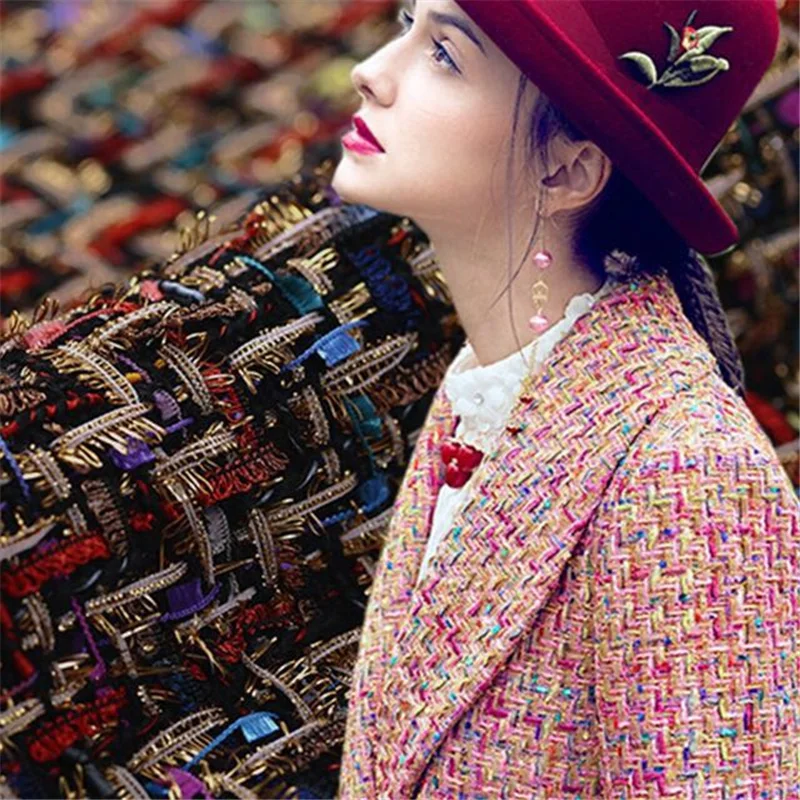 

Heavy Industry Color Knitting British Catwalk Coarse Tweed Thickened Fabric DIY Winter Clothing Material Patchwork Brocade Cloth