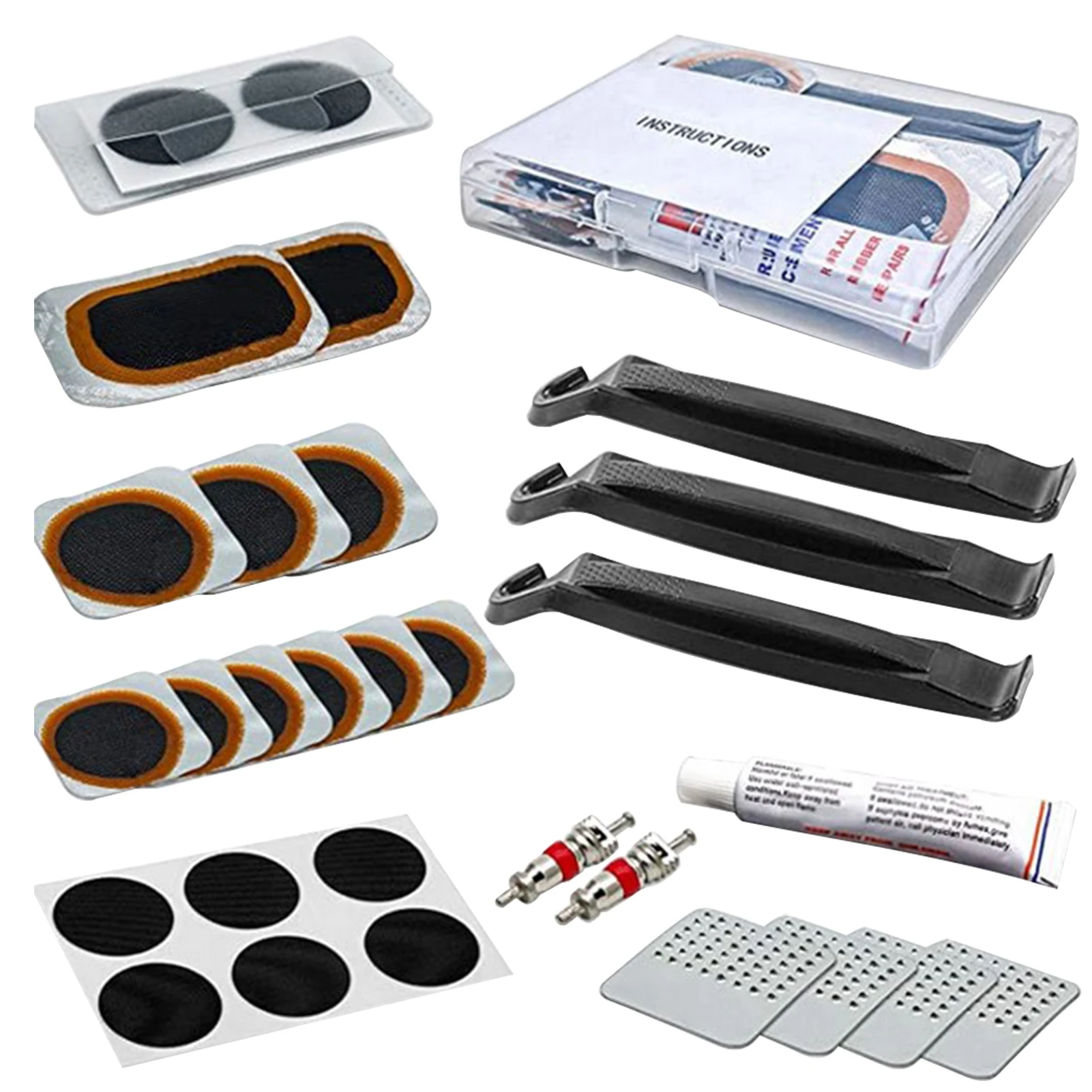 

28pcs Multifunction Storage Box Metal Rasps Rubber Patches Bicycle Tire Repair Kit Hand Tool Mountain Road Inner Outdoor Cycling