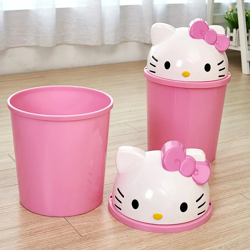 Creative Kawaii Hello Kitty Trash Bin Cartoon Desktop Trash Bin Household Bedside Tea Table Desk Washing Table Flap Storage Bin