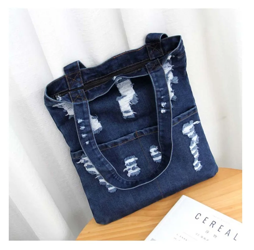 

Denim Tote Bag For Women Large Capacity Book Casual Rag Shoulder Shopper Shopping Pack Carry Eco Bag Designer Female Clutch