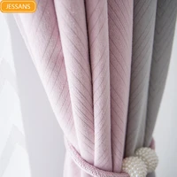 new imitation cashmere jacquard shading cloth curtain custom simple modern powder gray stitching curtain for living room bedroom