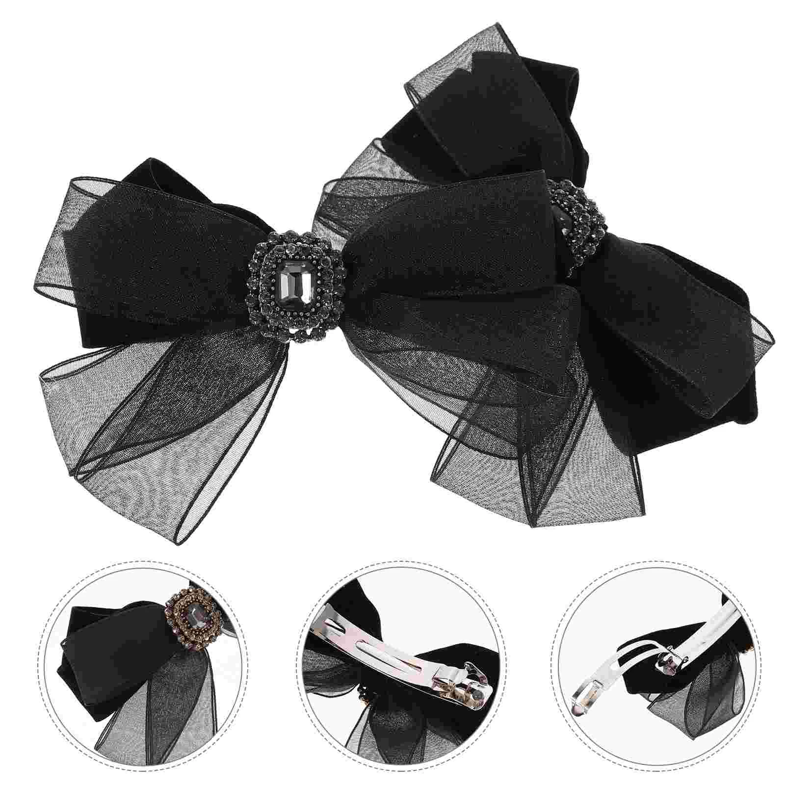 

2pcs Rhinestone Bow Clips Mesh Bow Barrettes Women Decorative Hair Accessories
