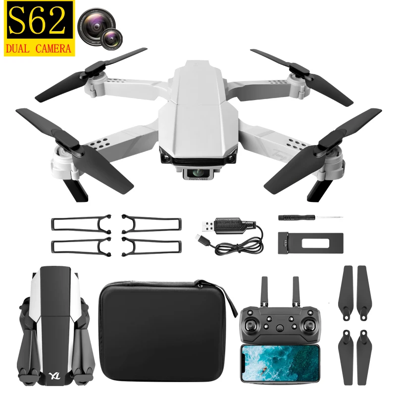 2022 New S62 Mini Drone 4K Dual HD Camera WiFi FPV Air Pressure Stable Hover Professional Foldable Quadcopter Kids RC Airplane