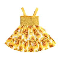 3m 3t infant baby girl sleeveless dress toddler sunflower pattern pleated detail sweet style summer clothing for girls