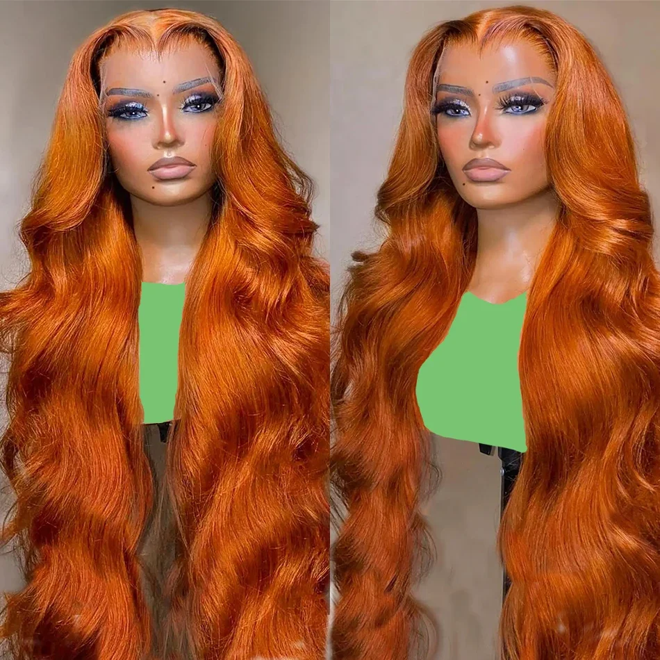 13x4 кружевной передний парик цветной оранжевый имбирный предварительно