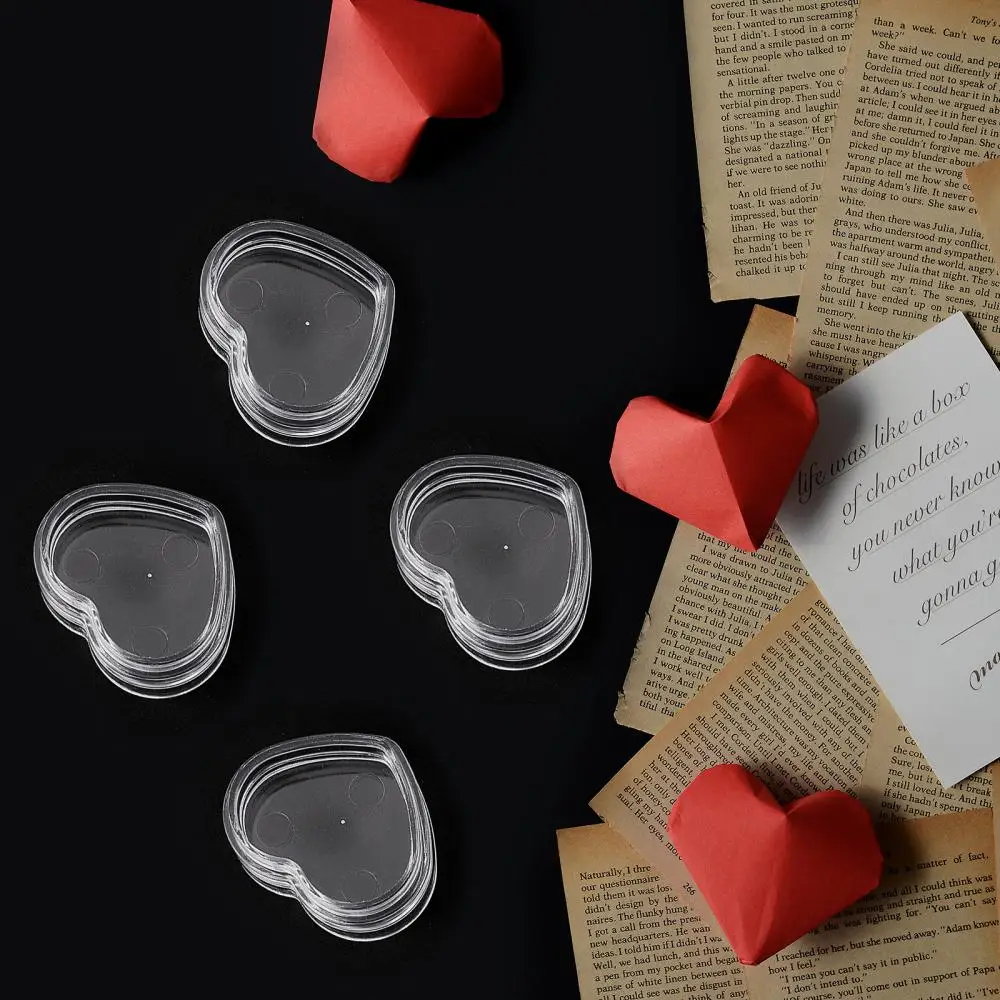 10Pcs Heart Shape Transparent Plastic Box Stackable Bead Storage Jars Cosmetic Case Jewelry Earrings Ring Crafts Containers
