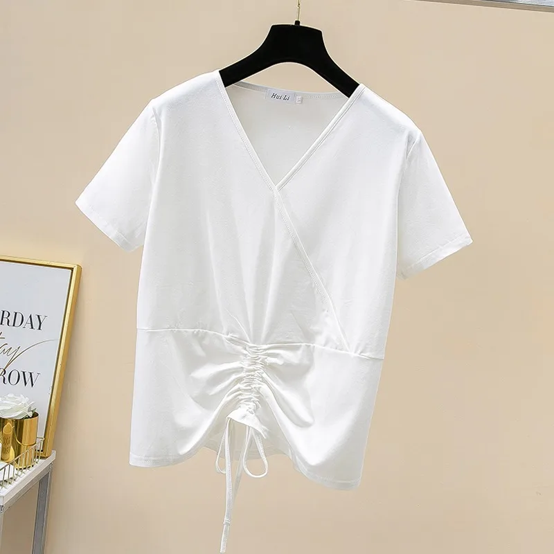 Женская летняя футболка с V-образным вырезом и коротким рукавом