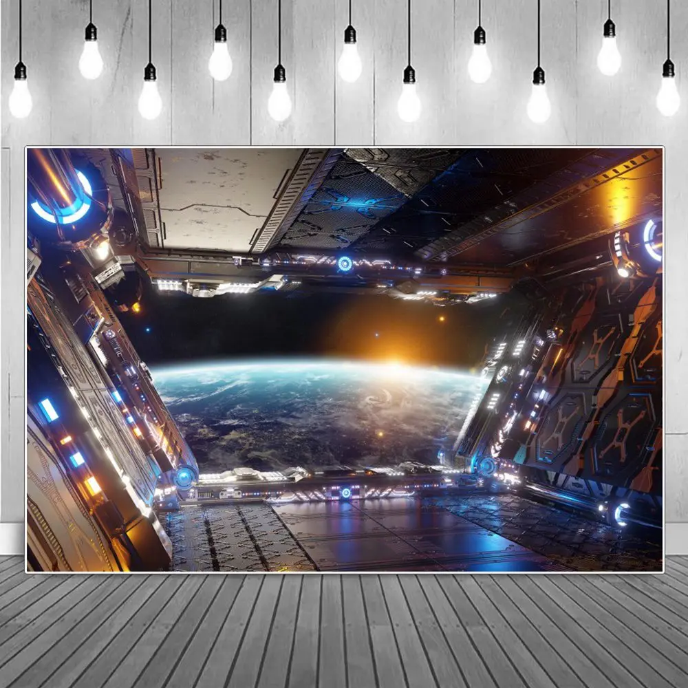 

Universe Capsule Spaceship Photography Backgrounds Outer Space Spacecraft Astronaut Backdrop Photographic Portrait Props For Boy