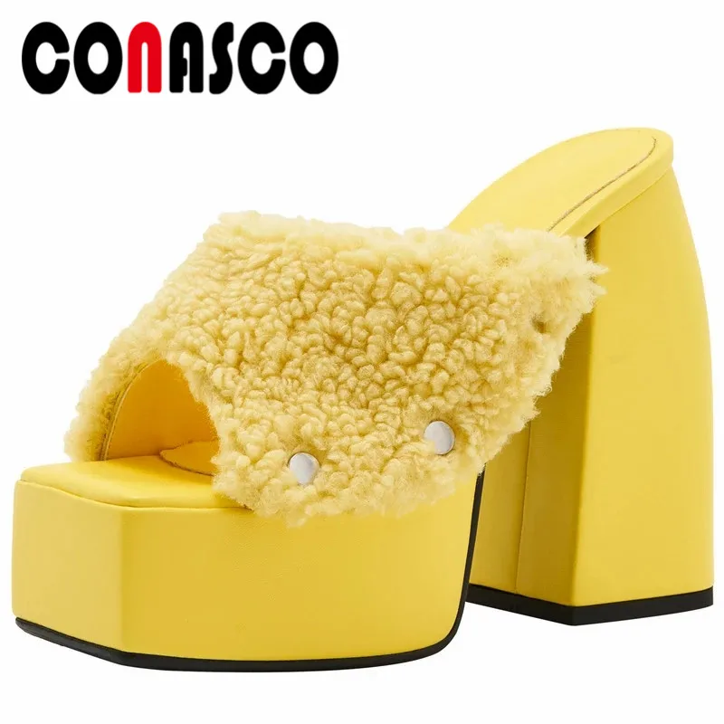 

Модные женские сандалии CONASCO 2022, новые сращивающиеся тапочки, туфли-лодочки на платформе и высоком каблуке, женские туфли для вечеринки, сва...