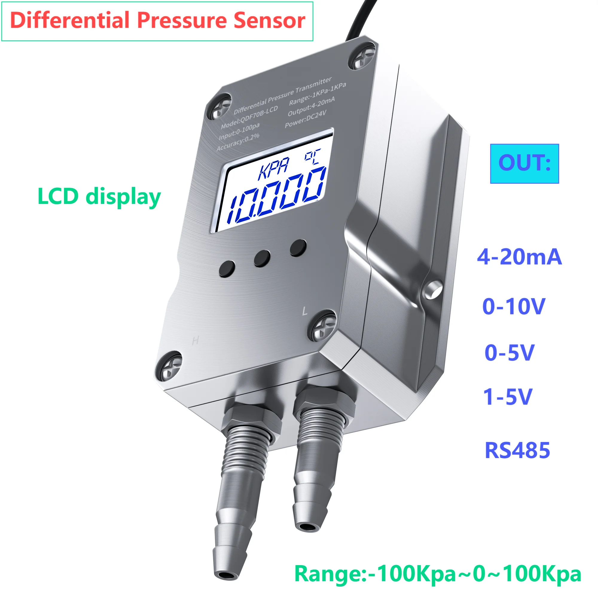 Датчик дифференциального давления с ЖК-дисплеем 0-5 В RS485 датчик ветра 500 Па 10 кПа-2