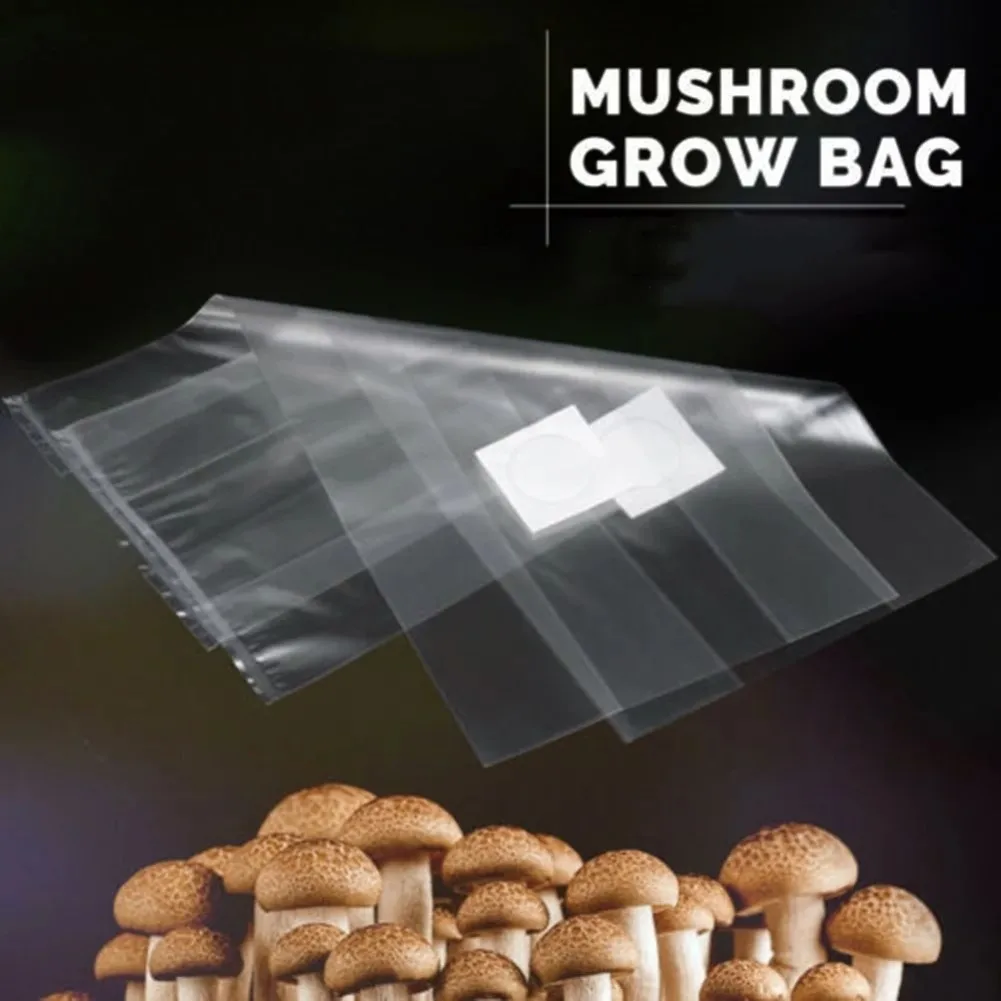 

50Pcs 18*35cm Mushroom Grow Bag Pots Growing Pots High Temp Pvc Growth Bags Breathable Plastic Garden Planting Bag Tools