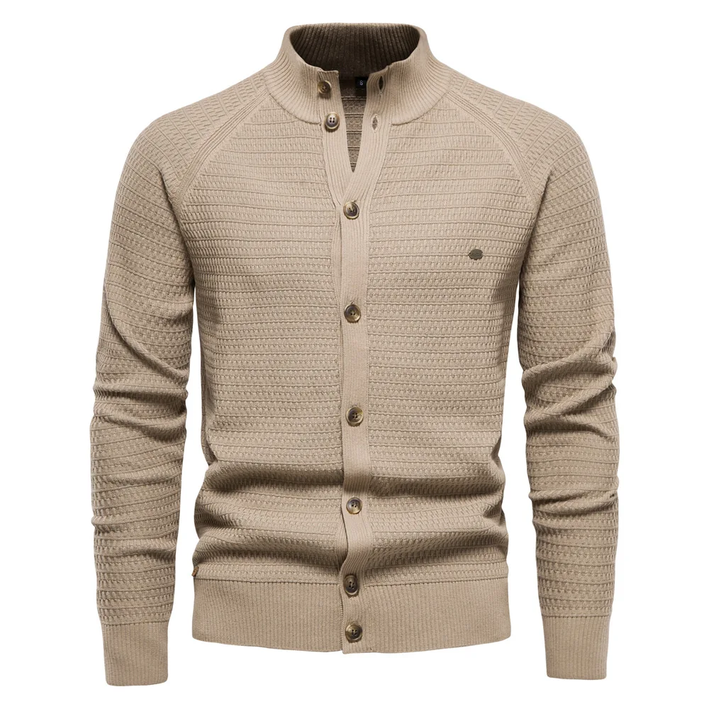 

Mens Warm Knitted Cardigan Autumn Winter Solid Stand Collar Buttons Sweater Coat Brand New Fashion Casual Regular Fit Cotton Top