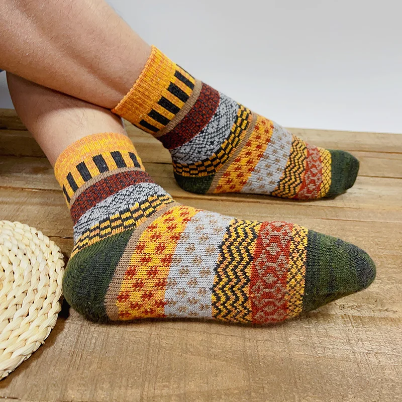 5 Pairs Set Autumn Winter New Men Women Socks Couples Retro Style Thickened Wool Socks Warm Casual High Quality Socks Gift 36-47