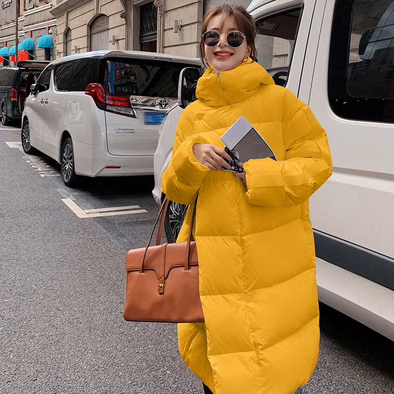Pink Long parkas 2022 Winter Women Thickened Zipper hooded coat Korean Padded cotton jacket White Female snow wear INKEO 2O257