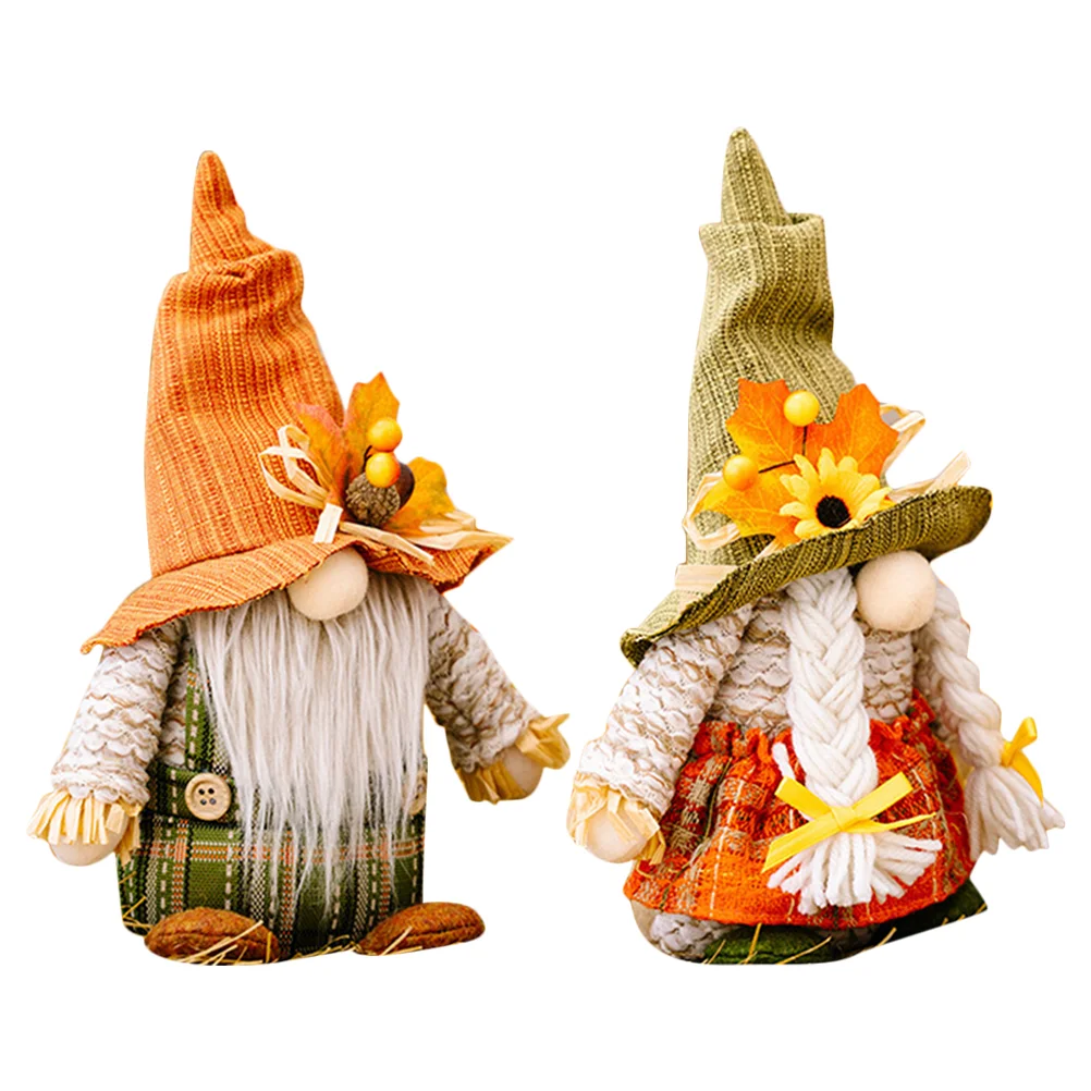 

2 Pcs Thanksgiving Gnome Couple Gnomes Plush Decor Festival Layout Prop Plush Cute Baby Harvest Ornament