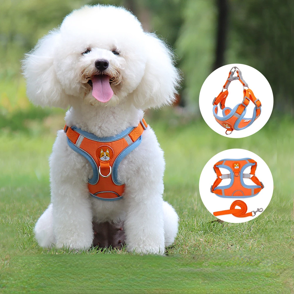 

Pet Reflective Carrier Puppy Adjustable Size Pet Carrier Vest Dog Pet Outdoor Walking Lead Cat Chest Strap dog harness collar