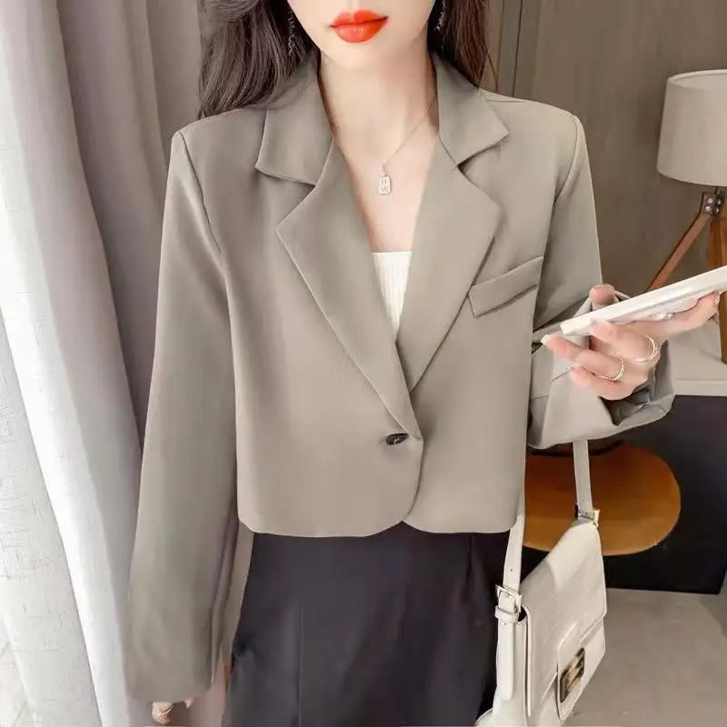 

Korean Cropped Blazers Women Solid Color Simple Single-button Outwear Teens All-match Long Sleeve Office Suit Jacket
