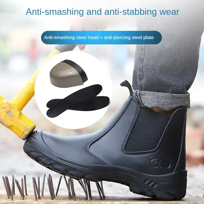 Мужская защитная обувь из чистой кожи с защитой от ударов и проколов стальным