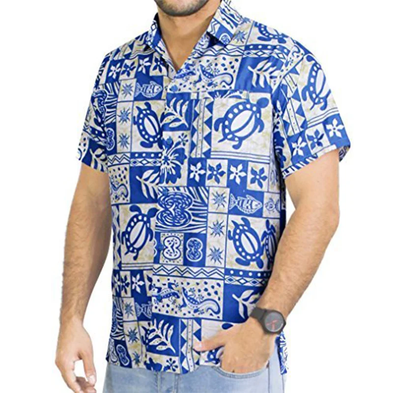 

Гавайская пляжная рубашка для мужчин, винтажная одежда с 3D-принтом акулы и черепахи, топы с коротким рукавом, с лацканами, y2k