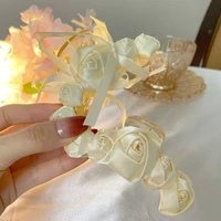 rose flower clip super fairy french satin three dimensional high end sense bow lace hair accessories girl back head hairpin 2022