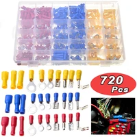 insulated electrical wire terminals crimp spade connectors plier case kit 720pcs wiring plug socket butt vehicle car electronics