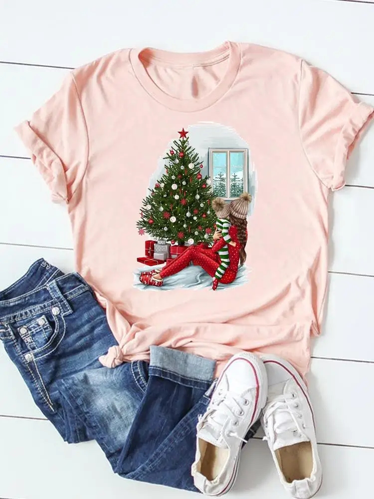 

Mom Mother Love Cute T Shirt Women Merry Christmas Clothing Happy New Year Graphic T-shirt Top Print Clothes Fashion Basic Tee